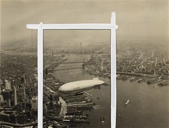 (DIRIGIBLES IN NEW YORK CITY) A selection of 17 photographs of dirigibles in the NYC skies over Manhattan. 1920s-40.